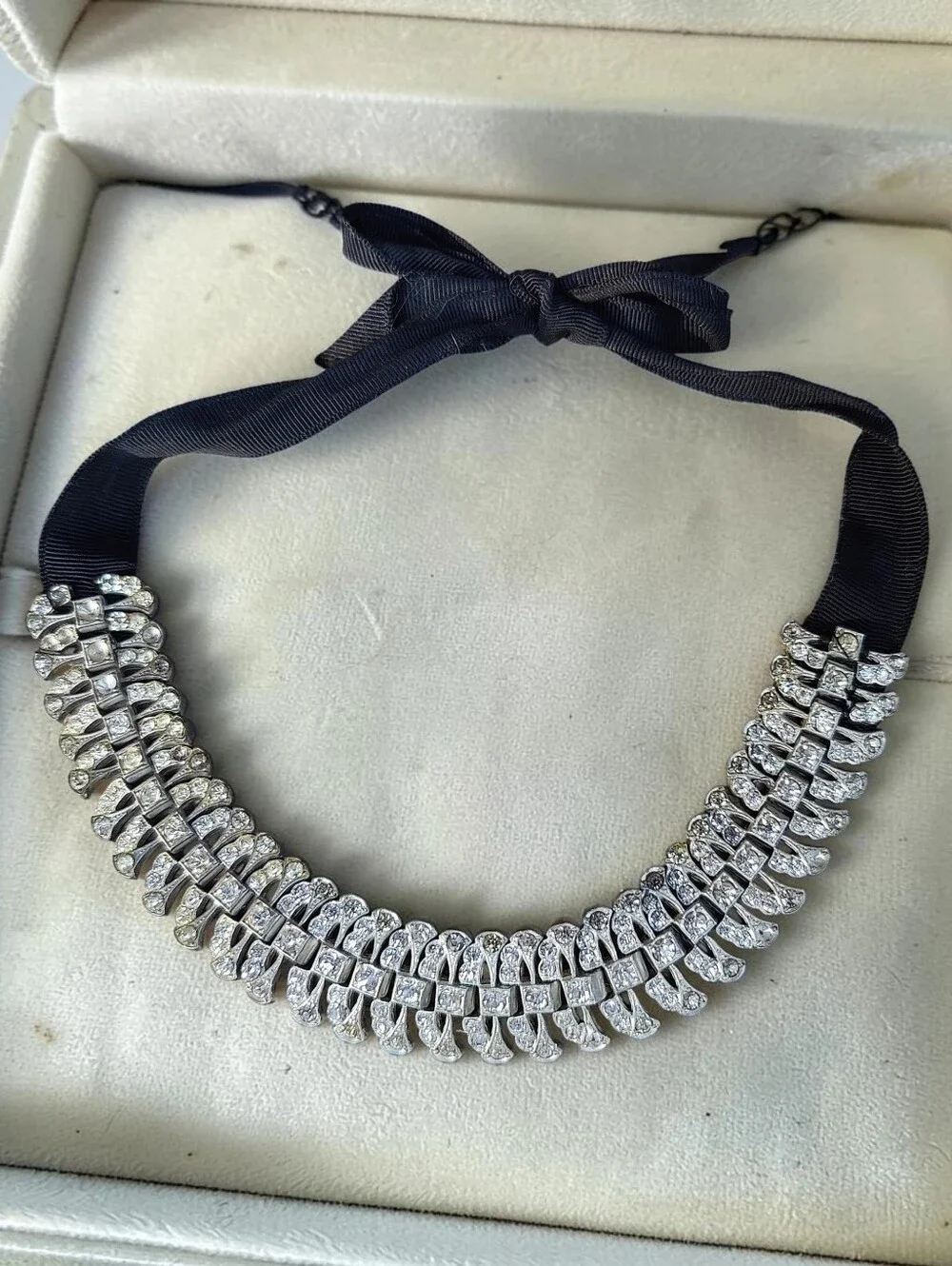 Vintage Art Deco Era Pot Metal And Paste Stone Choker Necklace